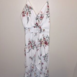 Purple Snow Woman’s White And Red Floral Dress Size L Hi/Low EUC